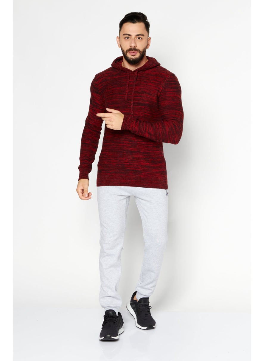 Sun Stone Men Round Neck Space Dye Hooded Sweater, Red  - Image 1