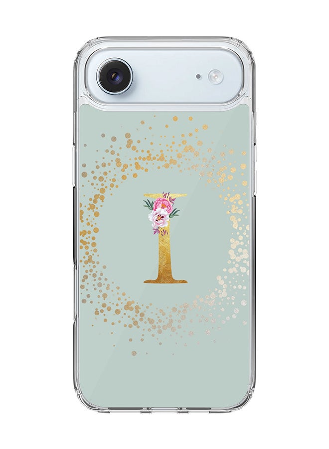 Stylizedd Classic Clear MagSafe Case for iPhone 17 Air , Hybrid Soft Case Flexible Edges Anti Drop TPU PC Gel Thin Transparent Cover [ Designed for iPhone 17 Air ] - Custom Monogram Initial Letter Floral Pattern Alphabet - I  (Light Grey )