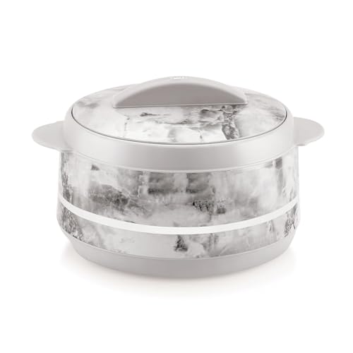 LIZA Palazio 3PC Gift Set Round Marble Finish Casserole with Stainless Steel Inner | PU Insulated | BPA Free | Odour Proof | Food Grade | Ideal for Hot & Cold Food (1200ml + 1600ml + 2000ml) | WHITE - Image 5