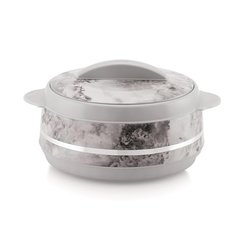 LIZA Palazio 3PC Gift Set Round Marble Finish Casserole with Stainless Steel Inner | PU Insulated | BPA Free | Odour Proof | Food Grade | Ideal for Hot & Cold Food (1200ml + 1600ml + 2000ml) | WHITE - Image 4