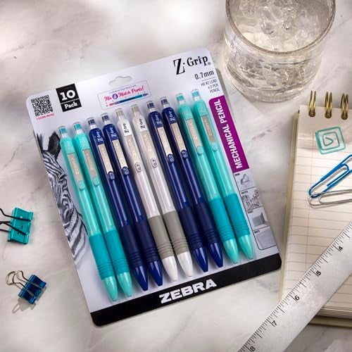 Zebra Pen أقلام رصاص ميكانيكية من زيبرا بن Z-Grip، حجم رأس 0.7 مم، جرافيت HB #2، مستلزمات المعلمين ومستلزمات المدرسة، براميل زرقاء زاهية متنوعة، عبوة 10 قطع (50610) - Image 2