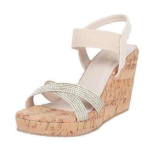 Mochi Women Beige Wedge High Heel Fashion Sandal UK/3 EU/36 (34-94) - Image 1