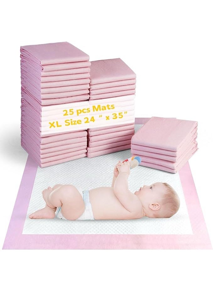 UREVO 25 Pieces Baby Disposable Changing Mats,Waterproof Baby Changing Pads, 60x90 cm, Highly Absorbent Leakproof Changing Pad Baby, Ultra soft Diaper Changing Mat Underpads for Baby Pink XL - Image 1