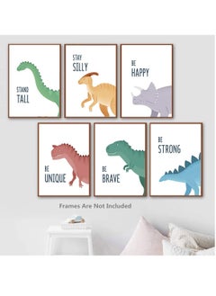 Y&D 6 Pack Jungle Nursery Wall Decor Art Pictures, Safari Dinosaur Prints Cartoon Animal Murals Poster for Baby Kids Bedroom Living Room Bathroom-30x21cm Unframed  - Image 1