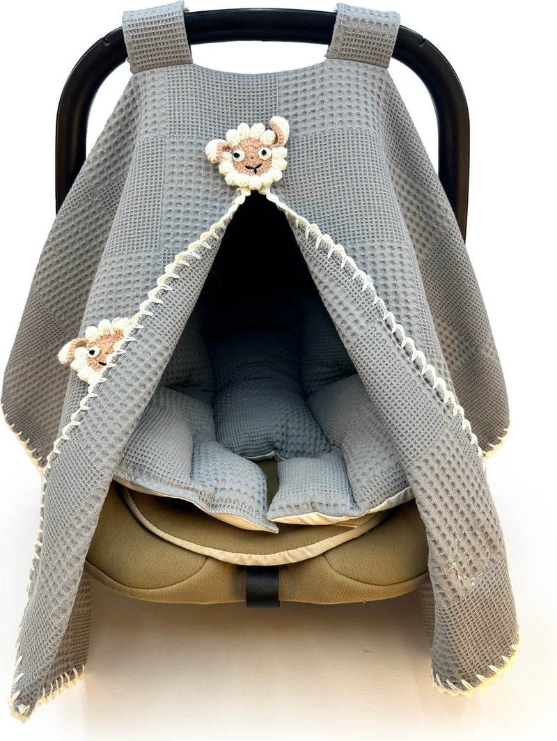 Atölye Eda Handmade Lamb Pique Stroller Cover and Cushion 2 Pieces - Image 1