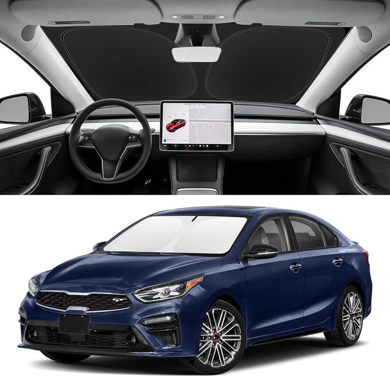 SLOGENTO Custom Fit Windshield Sun Shade for Kia Forte 2019-2024, Blocks UV & Heat, Front Window Sunshade Accessorie, Easy Fold & Store Keep Your Car Cooler - Image 1