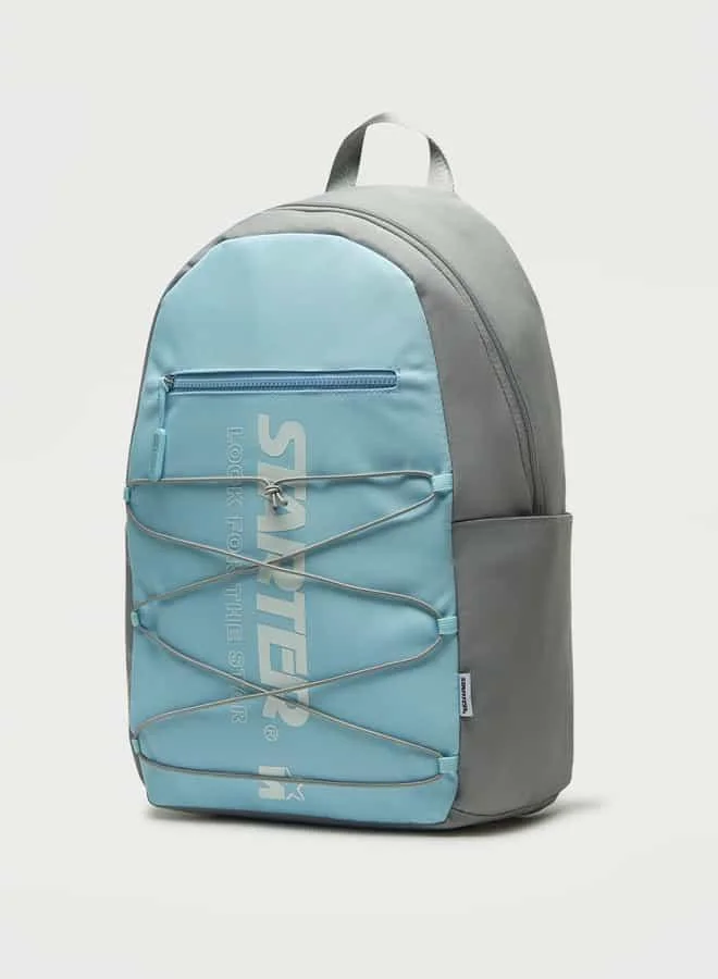 STARTER Starter Logo Print Backpack with Adjustable Straps and Zip Closure