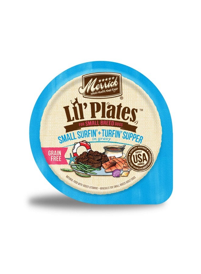 ميريك طعام كلاب طبيعي رطب ممتاز خالٍ من الحبوب من Merrick Lil' Plates للكلاب الصغيرة، Surfin' And Turfin' Supper In Gravy - (عبوة من 12 قطعة) عبوات سعة 3.5 أونصة - Image 1