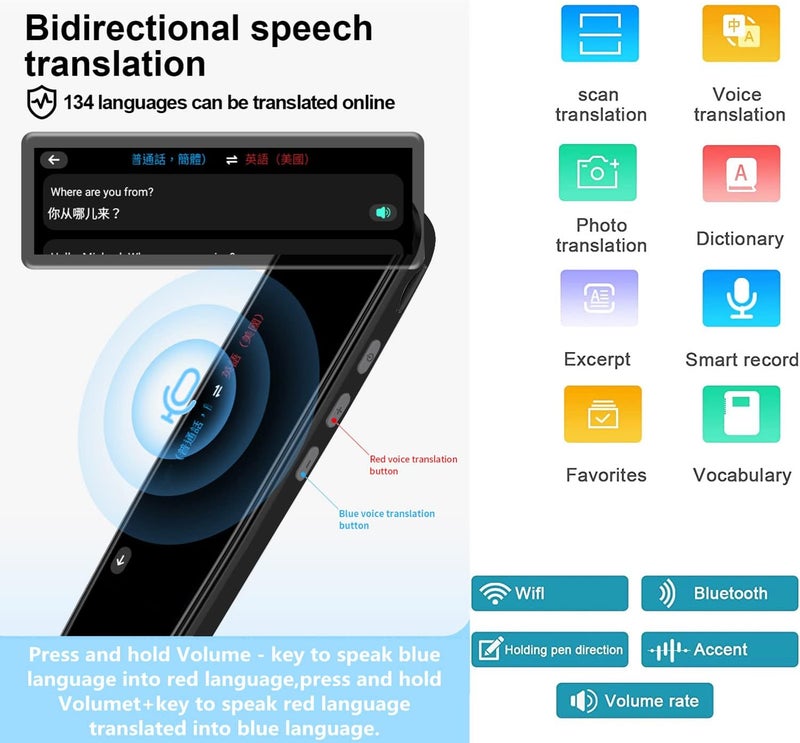 EVCRIERH Translation Pen Scan Reader Pen Text to Speech Device Language Translator Device Support 134 Languages OCR Reader Pen,Photo and Text & Voice Translation Device,Reading Pen (Black) - Image 5