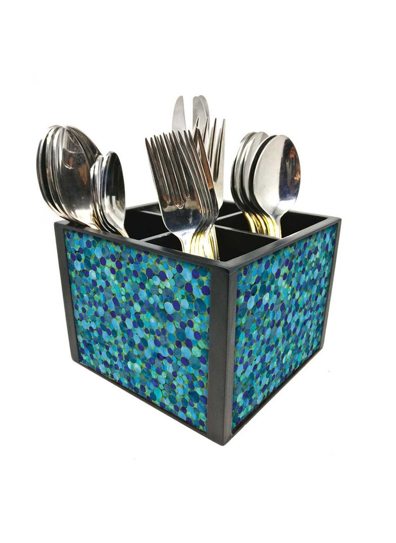 Nutcase Nutcase Designer Cutlery Stand Holder Silverware CaddySpoons Forks Knives Organizer for Dining Table kitchen W575 x H 425 x L55SPOONS NOT INCLUDED Blue Marble Dots  - Image 1
