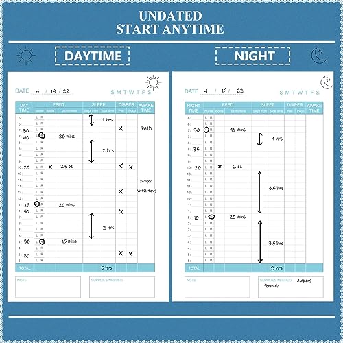 Tiankool Baby's Daily Care Planner - A5 Newborn Baby Log Book for Tracking Daily Routine, 152 Easy-to-Use Pages to Monitor Nursing, Sleep, Feeding, Diapers, Pumping, and More - Marine Blue - Image 3