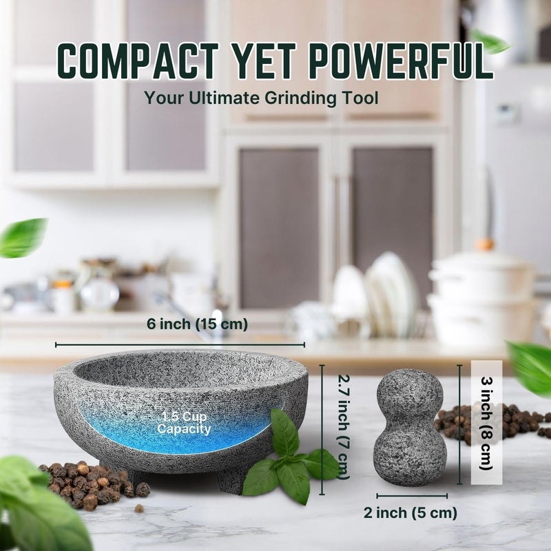 Flexzion Granite Mortar and Pestle Set - Solid Granite Stone Grinder Bowl Holder 6 Inch Molcajete for Guacamole, Herbs, Spices, Garlic, Kitchen, Cooking, Medicine - Image 4