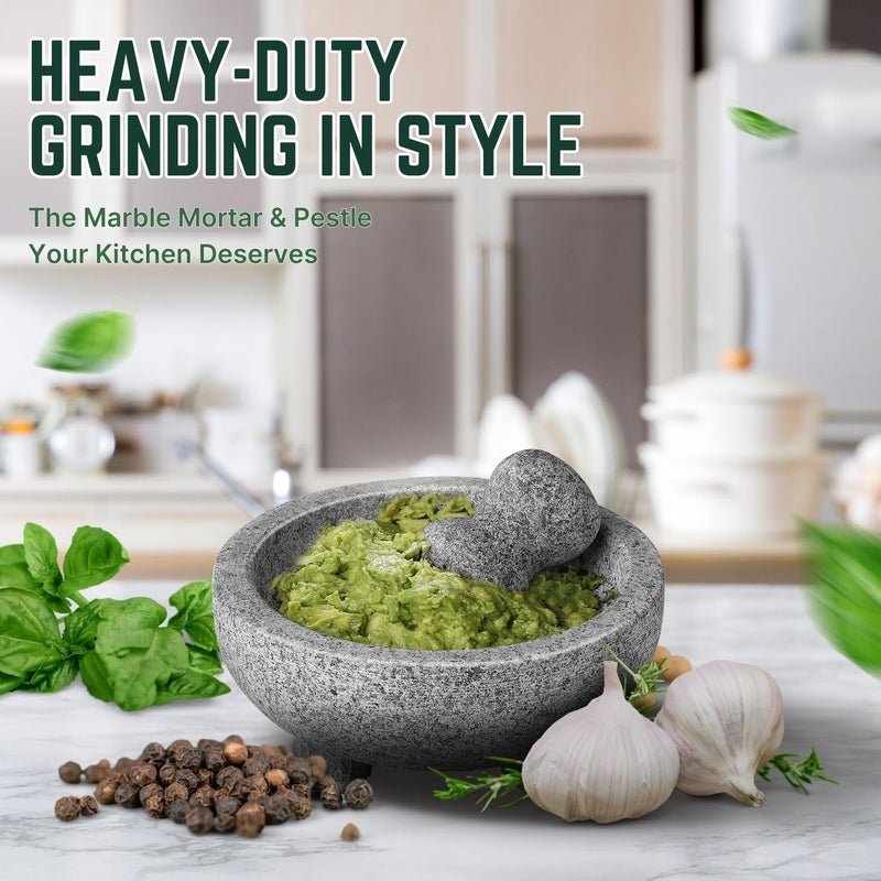 Flexzion Granite Mortar and Pestle Set - Solid Granite Stone Grinder Bowl Holder 6 Inch Molcajete for Guacamole, Herbs, Spices, Garlic, Kitchen, Cooking, Medicine - Image 2