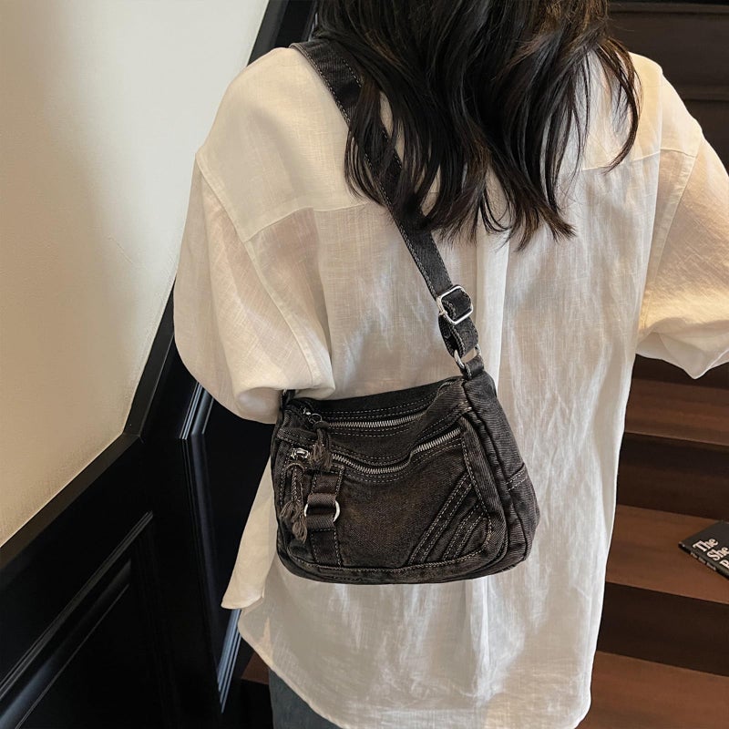 Extolove Denim Crossbody Bags for Women Small Jean Purse Casual Denim Shoulder Bag Handbag (Black) - Image 3