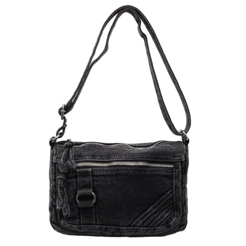 Extolove Denim Crossbody Bags for Women Small Jean Purse Casual Denim Shoulder Bag Handbag (Black) - Image 1