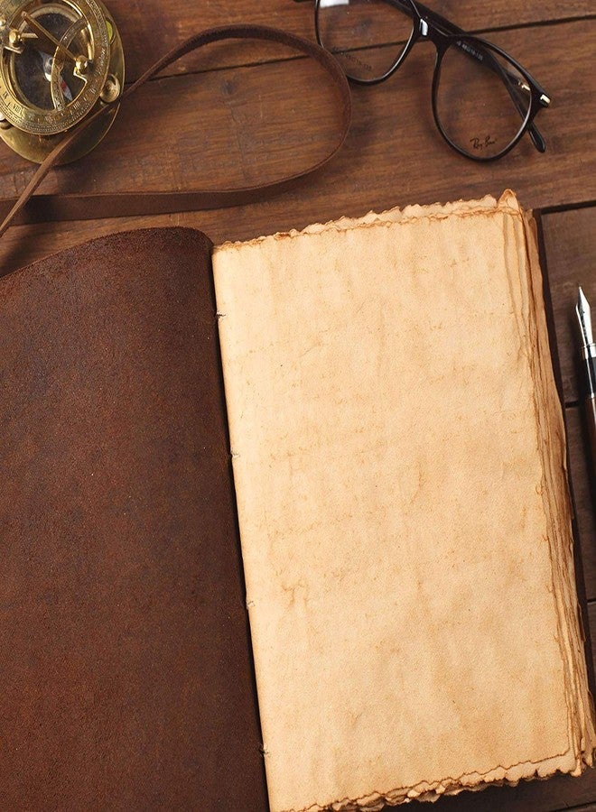 ALCRAFT Leather Journal Vintage Leather Bound Journal Handmade Antique Deckle Edge Paper Leather Sketchbook Book of Shadows Journal - Thick Journal - Vintage Journal for Men and Women- 9 x 6 Inches - Image 2