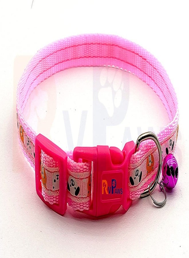 Pups&Pets Small Pets Nylon 10MM Cute Soft Collar | Adjustable face Print with Sound Bell | Safe Neck Belt for Puppies and Cats - 1Pcs (Pink) - Image 2