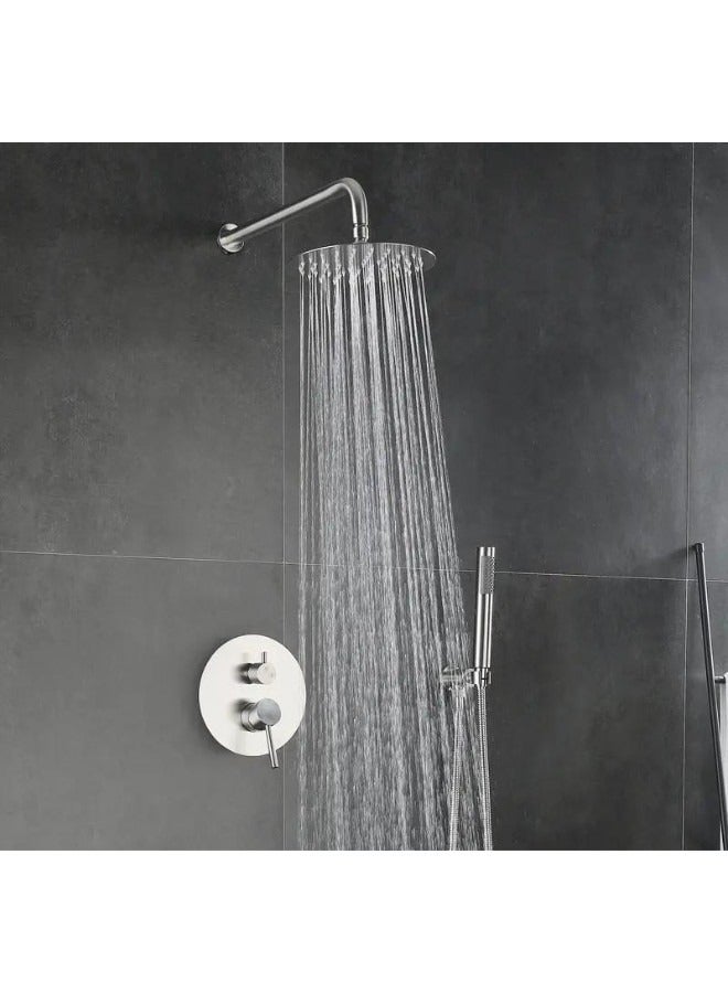 Brushed Nickel Wall Mounted Concealed Bathroom Shower Mixer Taps Set 3 Functions  - Image 2