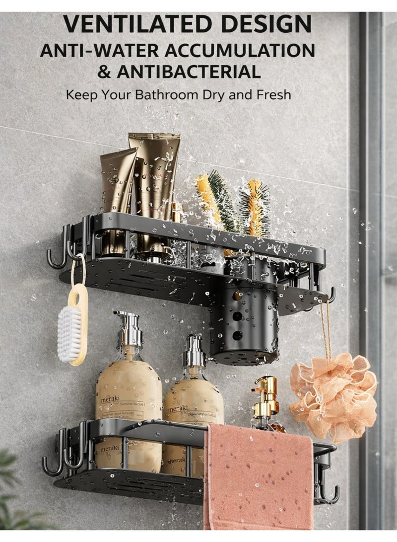 F.A.M.S Multi-Functional Wall Mounted Bathroom Shelf Organizer with Hooks & Towel Bar – Rustproof Metal Storage Rack for Kitchen & Bathroom - Image 4