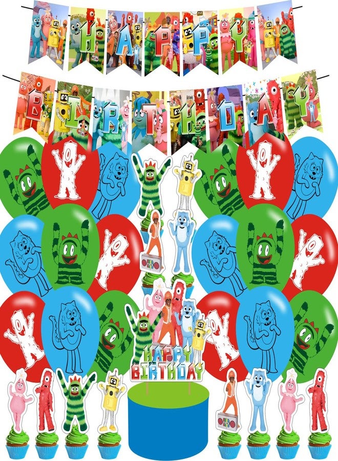 PINUO Yo Gabba Birthday Decorations,Yo Gabba Themed Party Decorations,Yo Gabba Party Favors Supplies Gifts Room Decor,Banner Balloons Cake Cupcake Toppers - Image 1