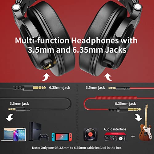 OneOdio A71 Hi-Res Studio Recording Headphones - Wired Over Ear Headphones with SharePort, Monitoring Mixing Foldable Headset with Stereo Sound, 3.5/6.35MM Jack for PC Computer DJ Guitar-Red - Image 4