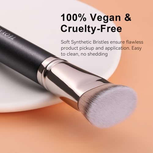 TEOYALL Flat Top Contour Brsuh, Soft Dense Synthetic Bristles Sculpt Contour Blending Buffing Brush For Liquid Cream Contour Bronzer - Image 2