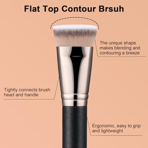 TEOYALL Flat Top Contour Brsuh, Soft Dense Synthetic Bristles Sculpt Contour Blending Buffing Brush For Liquid Cream Contour Bronzer - Image 3