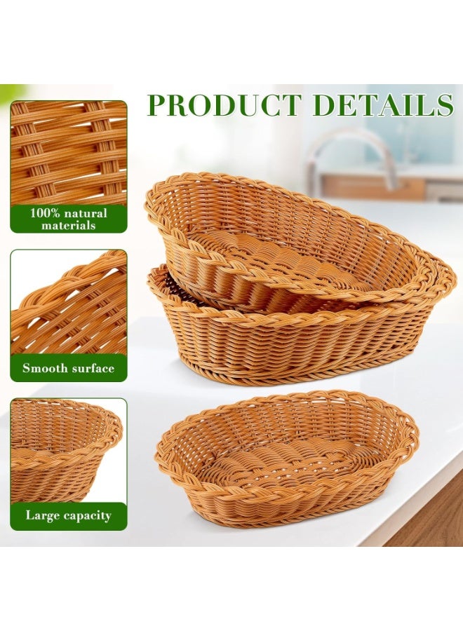 Neonix 3 Set Wicker Bread Baskets Oval Woven Baskets Poly Wicker Trays Food Serving Baskets for Bread Fruit Vegetables Snacks Rattan Display Trays for Restaurant Home Kitchen - Image 3