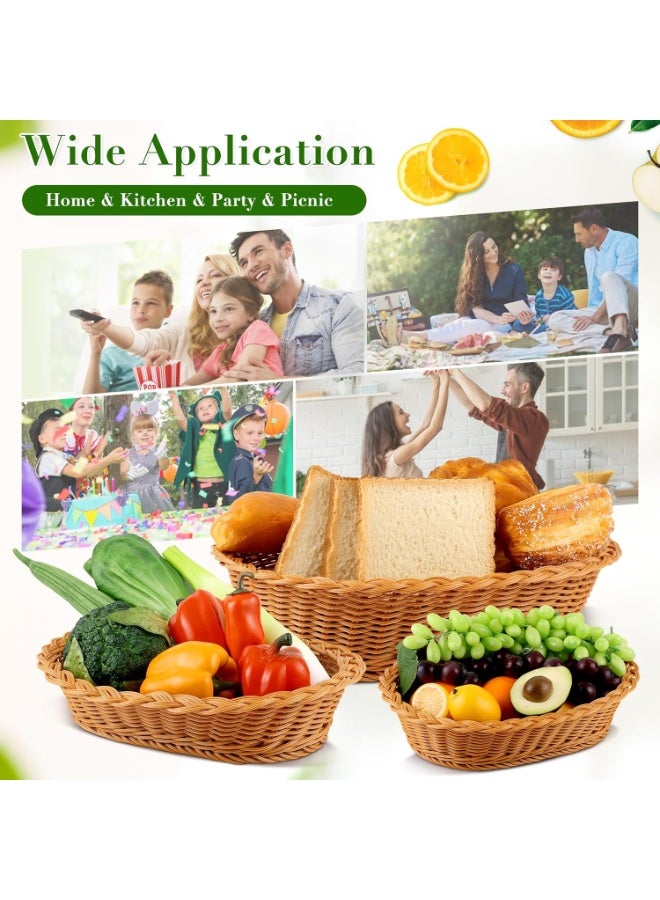 Neonix 3 Set Wicker Bread Baskets Oval Woven Baskets Poly Wicker Trays Food Serving Baskets for Bread Fruit Vegetables Snacks Rattan Display Trays for Restaurant Home Kitchen - Image 4