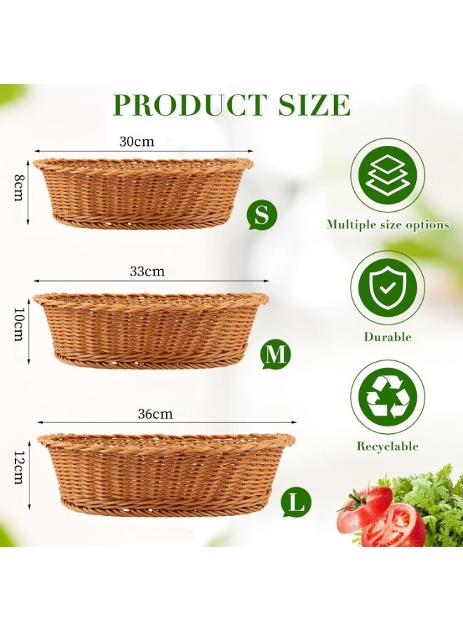 Neonix 3 Set Wicker Bread Baskets Oval Woven Baskets Poly Wicker Trays Food Serving Baskets for Bread Fruit Vegetables Snacks Rattan Display Trays for Restaurant Home Kitchen - Image 2
