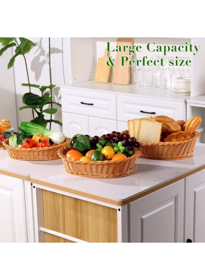 Neonix 3 Set Wicker Bread Baskets Oval Woven Baskets Poly Wicker Trays Food Serving Baskets for Bread Fruit Vegetables Snacks Rattan Display Trays for Restaurant Home Kitchen - Image 5