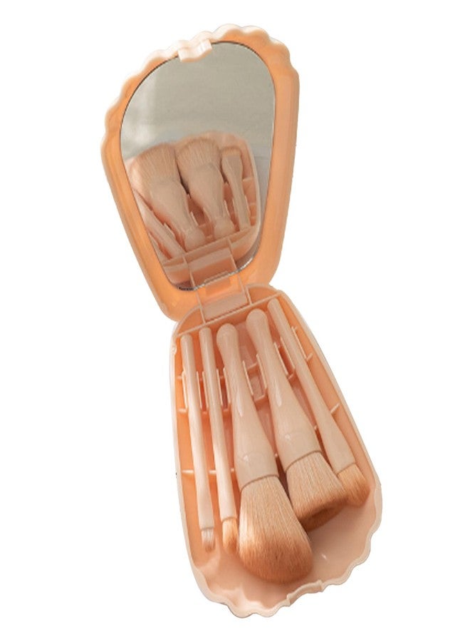 Brrnoo Mini Makeup Brush Set with Mirror, Shell Portable Travel Makeup Brush Set, 5 Sizes, Synthetic Fiber Bristles, Pink, Cosmetic Brush Set - Image 5