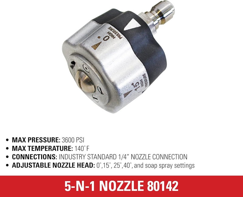 Simpson Universal 5-in-1 Pressure Washer Nozzle, 3600 PSI Quick Connect Gas & Electric Power Washer Nozzle, 5 Spray Patterns with Soap Setting, Cold-Water, Fits Most Spray Wands (80142) - Image 4