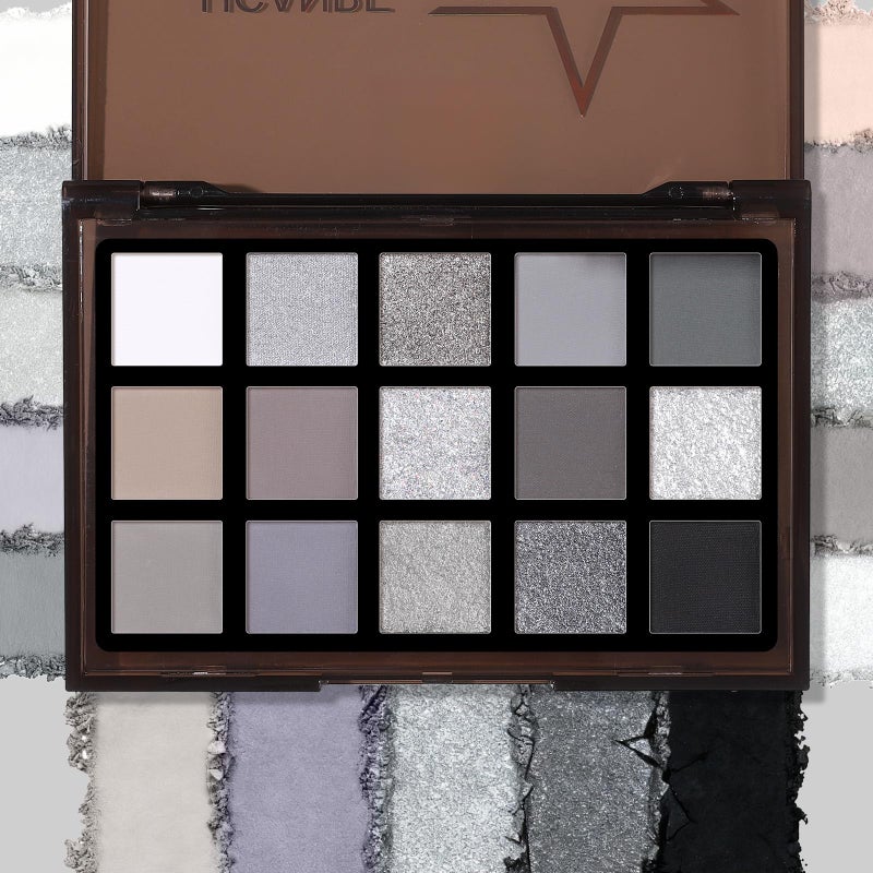 Ucanbe لوحة ظلال العيون UCANBE باللون الأسود المدخن، 15 لون لمسة داكنة لامعة غير لامعة معدنية، مجموعة ظلال عيون رمادية فضية عالية الصبغة للاستخدام اليومي والهالوين - Image 5