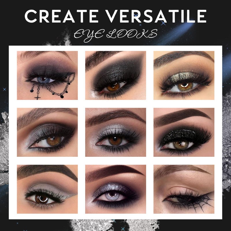 Ucanbe لوحة ظلال العيون UCANBE باللون الأسود المدخن، 15 لون لمسة داكنة لامعة غير لامعة معدنية، مجموعة ظلال عيون رمادية فضية عالية الصبغة للاستخدام اليومي والهالوين - Image 4