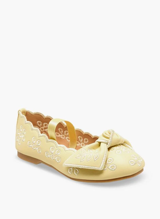 JUNIORS Girls Embroidered Bow Detail Ballerina Shoes