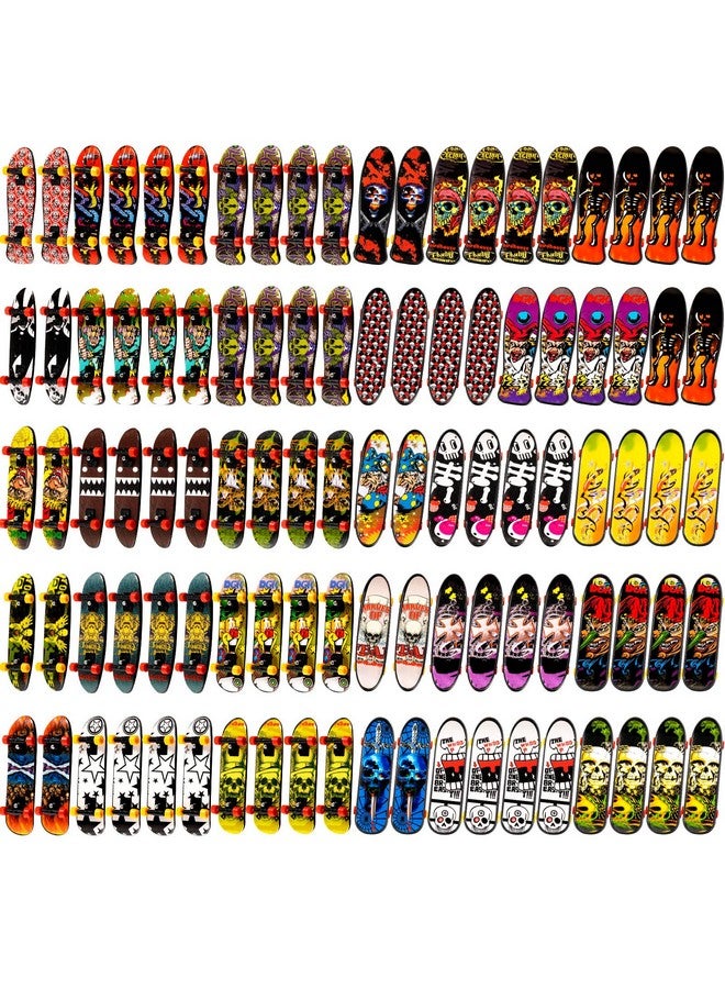 Hortsun 100 Pieces Fingerboard Mini Skateboard Toy, Finger Boards Set with Double Sided Pattern Creative Novelty Toys Birthday Party Favors Gift for Teens and Adults, Random Pattern - Image 1