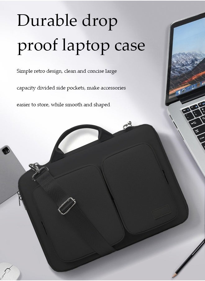 DUNISO Laptop bag, thickening velvet inner protective shoulder bag, Oxford cloth waterproof storage bag, can be hung on one shoulder, with handle, scratch resistant, anti collision and wear resistant,suitable for 15.6 inch laptops，black  - Image 2
