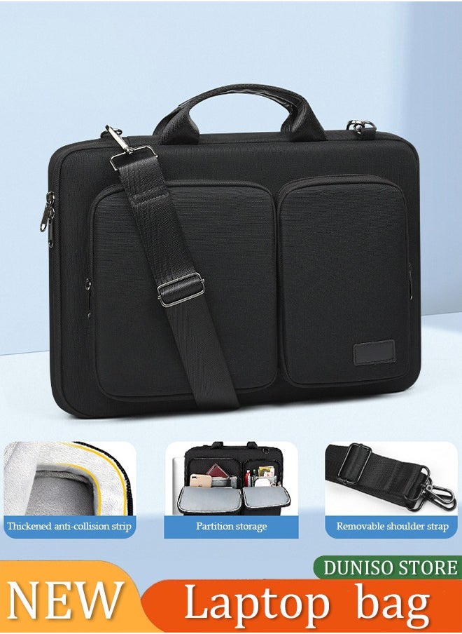 DUNISO Laptop bag, thickening velvet inner protective shoulder bag, Oxford cloth waterproof storage bag, can be hung on one shoulder, with handle, scratch resistant, anti collision and wear resistant,suitable for 15.6 inch laptops，black  - Image 1