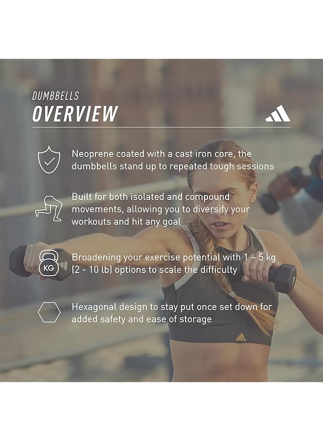 Adidas ADWT 11403 Neoprene Dumbbell Training Muscle Training Black 6.6 lbs (3 kg) x 2 Pairs - Image 5