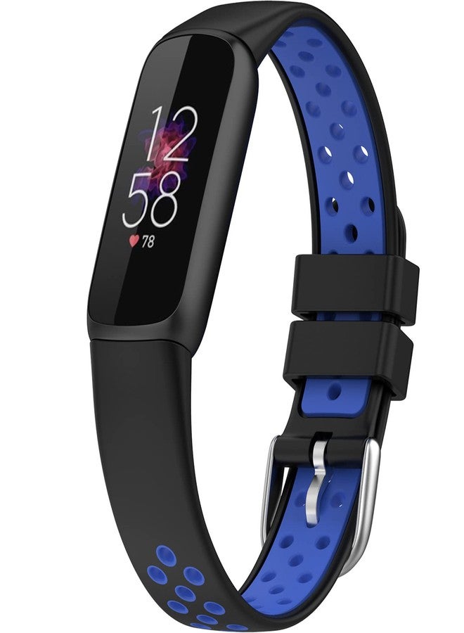 Ninki Compatible Soft Fitbit Luxe Bands for Women & Men (Black+Blue), Light Silicone Breathable Adjustable Fancy Strap - Image 1