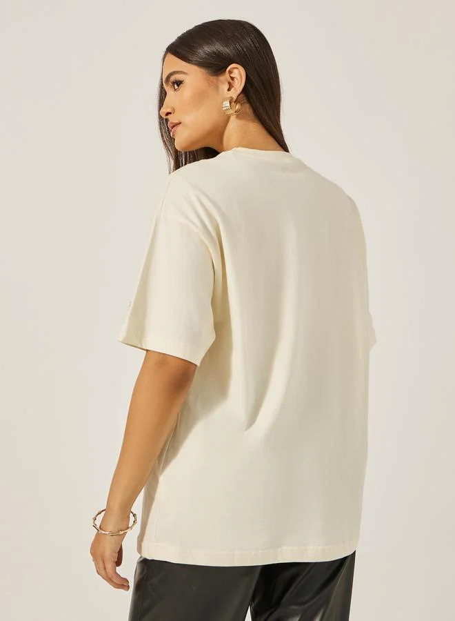 Styli Styli All Over Embroidered Oversized Longline T-Shirt