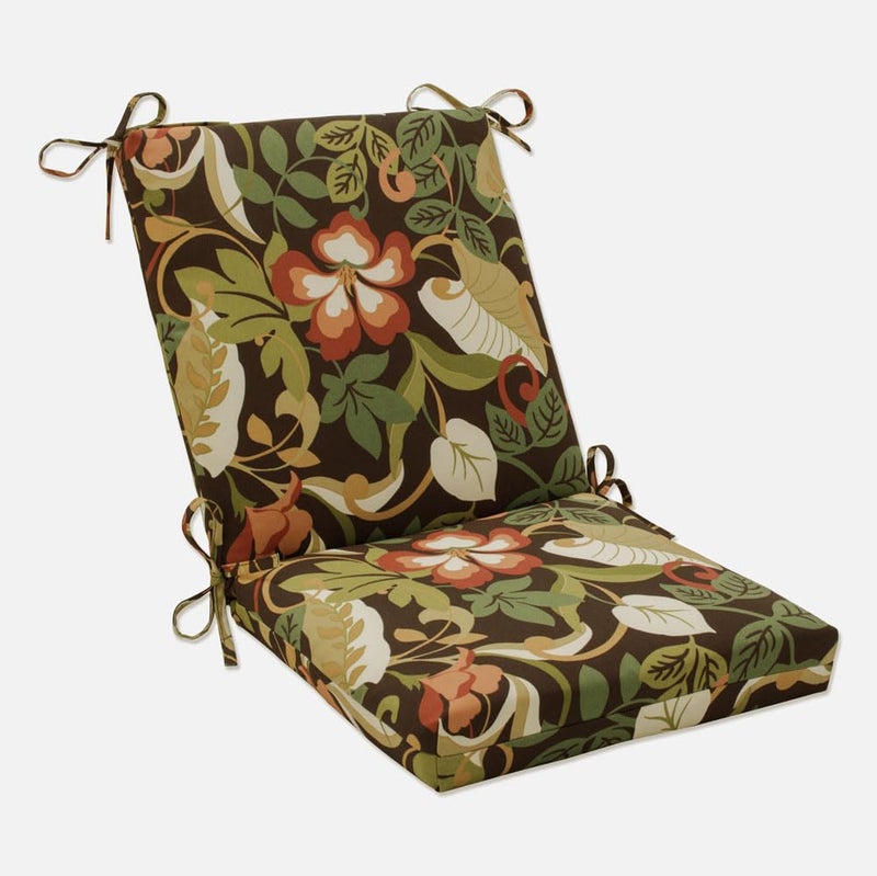 Pillow Perfect Pillow Perfect Floral IndoorOutdoor Solid Back 1 Piece Square Corner Chair Cushion with Ties Deep Seat Weather and Fade Resistant 365 x 18 BrownGreen Coventry 1 Count 