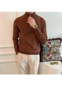 Generic Zippered Knitted Sweater Mens Casual Long Sleeve Half High Collar Fashionable Autumn Winter Versatile Loose Fit Rabbit Fur Blend Top Black  - Image 5