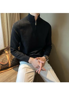 Generic Zippered Knitted Sweater Mens Casual Long Sleeve Half High Collar Fashionable Autumn Winter Versatile Loose Fit Rabbit Fur Blend Top Black  - Image 1