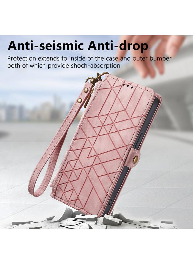 S-TOP Case For OPPO Reno8 T 4G Geometric Zipper Wallet Side Buckle Leather Phone Case - Image 5