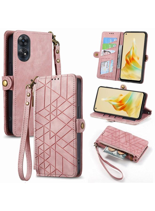 S-TOP Case For OPPO Reno8 T 4G Geometric Zipper Wallet Side Buckle Leather Phone Case - Image 1