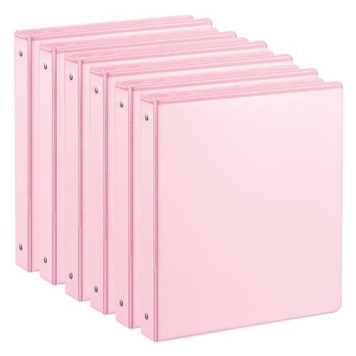 SUIN 1-inch 3 Ring Binder with 2 Interior Pockets, 1'' Basic Binders Holds US Letter Size 8.5'' x 11'' Paper - Versatile Binders for Office, Home, and School Use, 6 Pack (Pink) - Image 1