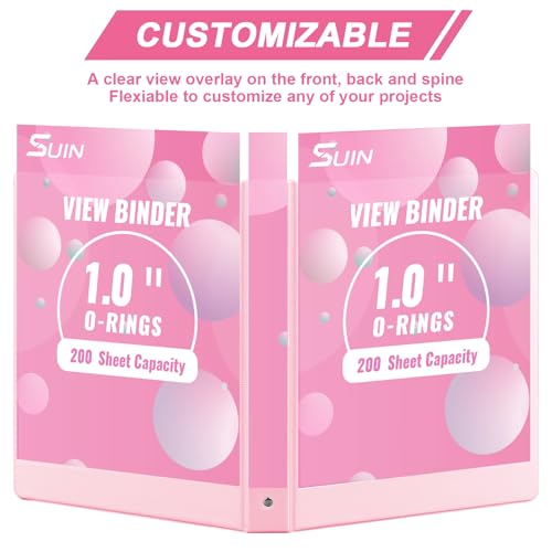 SUIN 1-inch 3 Ring Binder with 2 Interior Pockets, 1'' Basic Binders Holds US Letter Size 8.5'' x 11'' Paper - Versatile Binders for Office, Home, and School Use, 6 Pack (Pink) - Image 4