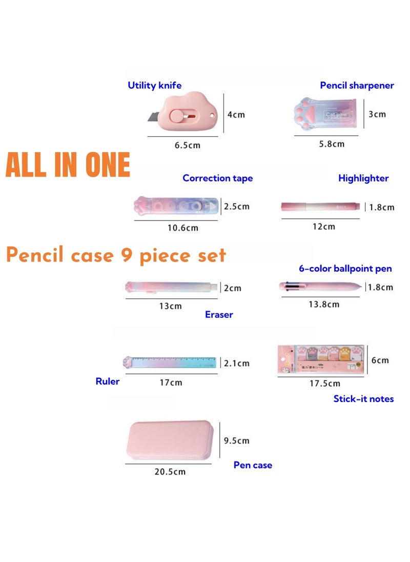 NOVOLAN NOVOLAN Stylish Stationery Set Pencil Case, Complete Multifunctional Student Supplies Kit Box, Includes Sharpener, 6-Color Ballpoint Pens, Ruler, Frosted Pencil Case, for School & Study Needs (Blue)  - Image 2